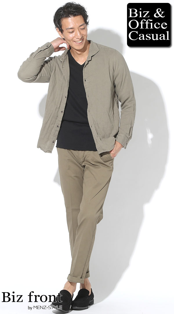 メンズカーキシャツ・モスグリーン・オリーブシャツに合うズボン30代40
